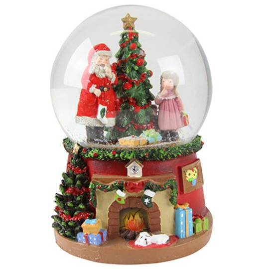 Musical SnowGlobe, Santa, Tree & Child, Fireplace Base 14cm